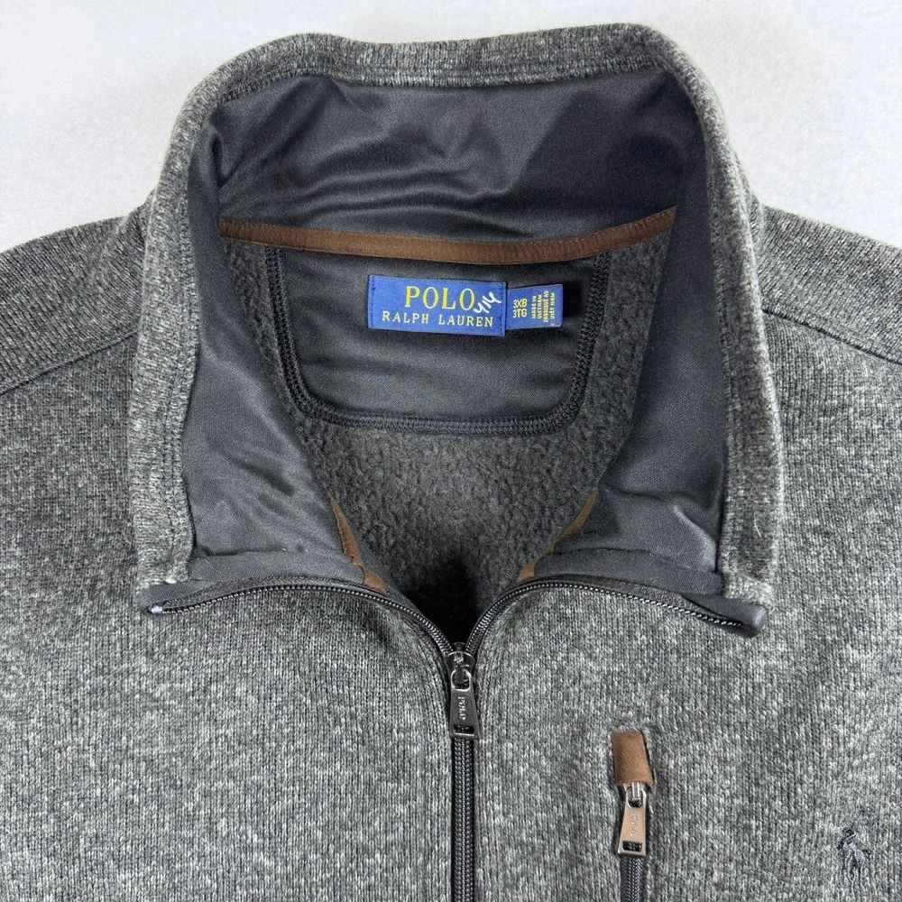 Polo Ralph Lauren Mens Gray Sweater Fleece Full Zip Vest Big & Tall 3XB 3TG